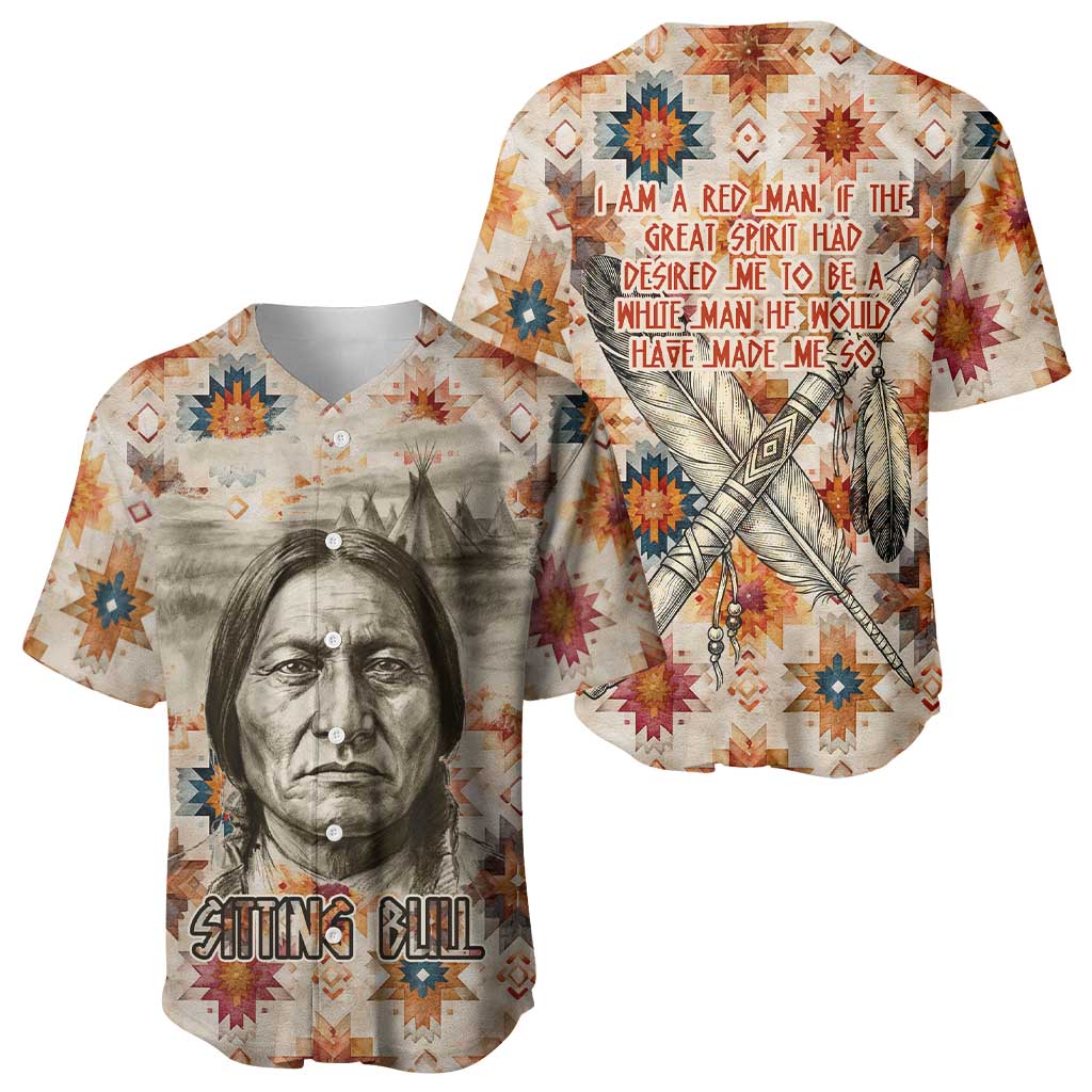 Sitting Bull Portrait Baseball Jersey Native American Tipi with Feathers and Spears Indigenous Pride - Wonder Print Shop
