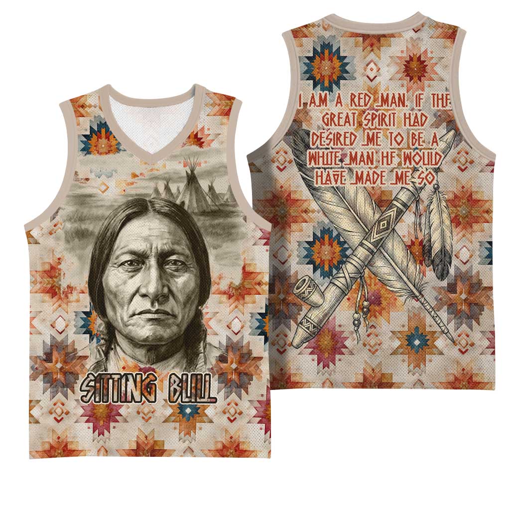 Sitting Bull Portrait Basketball Jersey Native American Tipi with Feathers and Spears Indigenous Pride - Wonder Print Shop