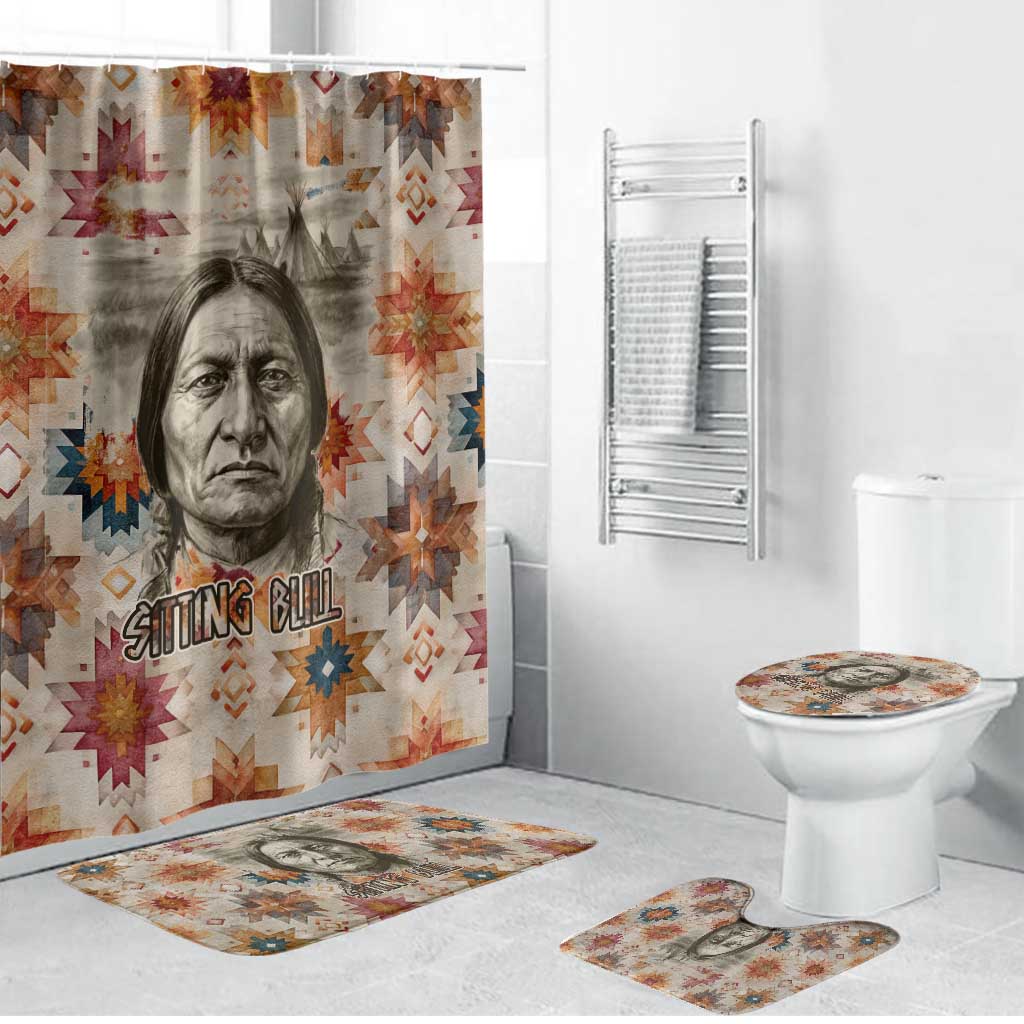 Sitting Bull Portrait Bathroom Set Native American Tipi with Feathers and Spears Indigenous Pride - Wonder Print Shop