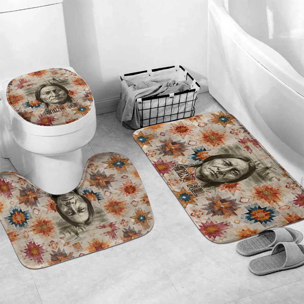 Sitting Bull Portrait Bathroom Set Native American Tipi with Feathers and Spears Indigenous Pride - Wonder Print Shop