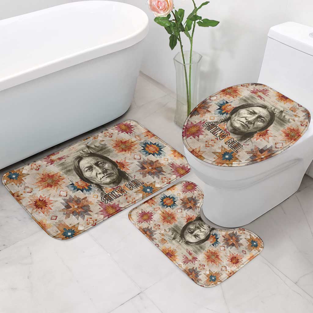 Sitting Bull Portrait Bathroom Set Native American Tipi with Feathers and Spears Indigenous Pride - Wonder Print Shop