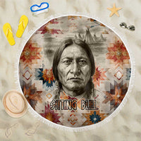 Sitting Bull Portrait Beach Blanket Native American Tipi with Feathers and Spears Indigenous Pride - Wonder Print Shop