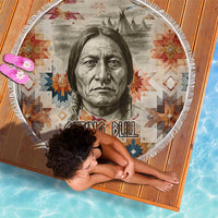 Sitting Bull Portrait Beach Blanket Native American Tipi with Feathers and Spears Indigenous Pride - Wonder Print Shop