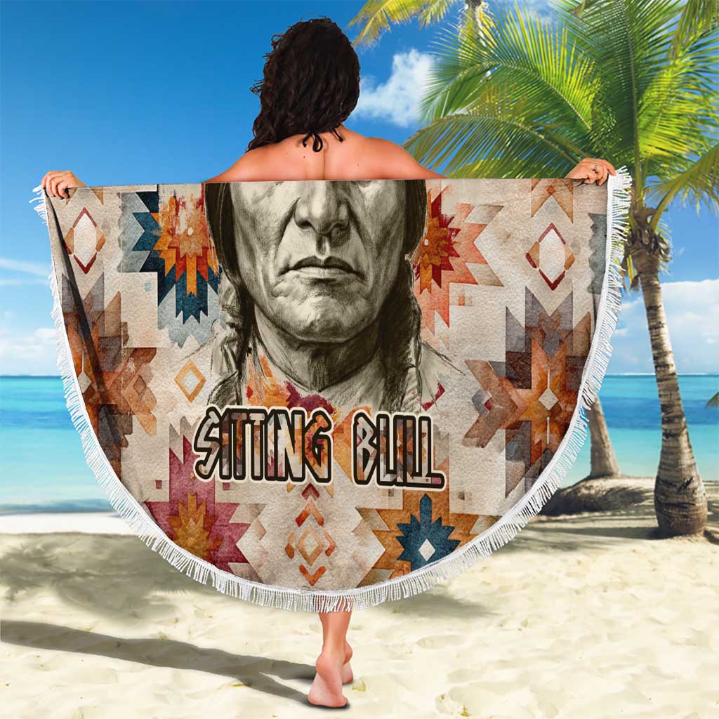 Sitting Bull Portrait Beach Blanket Native American Tipi with Feathers and Spears Indigenous Pride - Wonder Print Shop