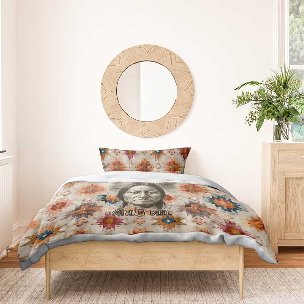 Sitting Bull Portrait Bedding Set Native American Tipi with Feathers and Spears Indigenous Pride - Wonder Print Shop