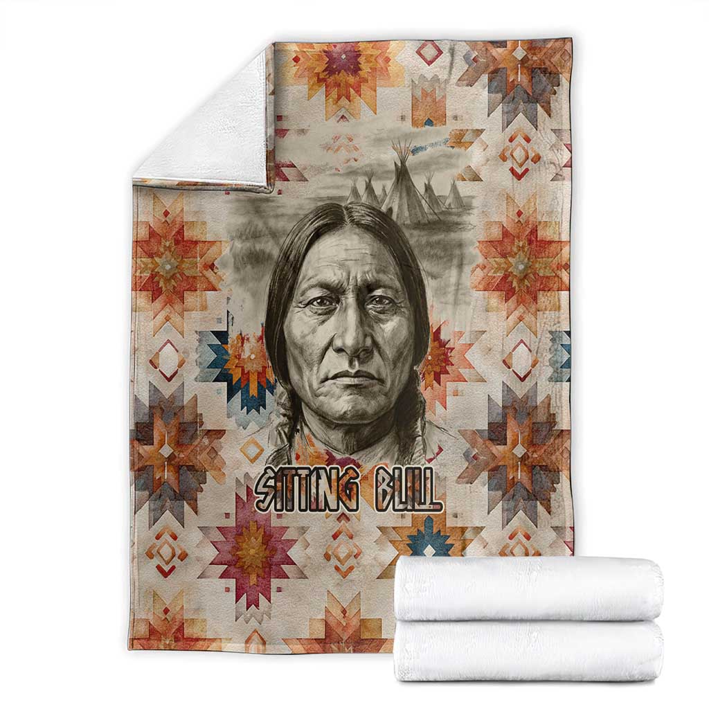 Sitting Bull Portrait Blanket Native American Tipi with Feathers and Spears Indigenous Pride - Wonder Print Shop