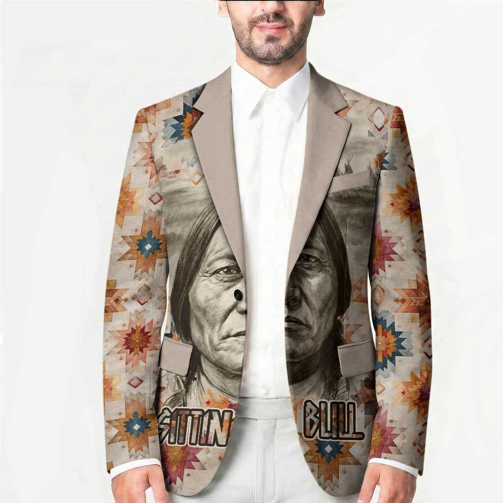 Sitting Bull Portrait Blazer Native American Tipi with Feathers and Spears Indigenous Pride - Wonder Print Shop