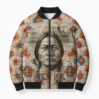 Sitting Bull Portrait Bomber Puffer Jacket Native American Tipi with Feathers and Spears Indigenous Pride - Wonder Print Shop