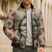 Sitting Bull Portrait Bomber Puffer Jacket Native American Tipi with Feathers and Spears Indigenous Pride - Wonder Print Shop