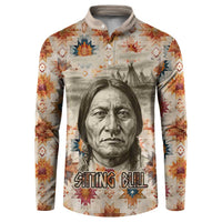 Sitting Bull Portrait Button Sweatshirt Native American Tipi with Feathers and Spears Indigenous Pride - Wonder Print Shop