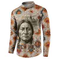 Sitting Bull Portrait Button Sweatshirt Native American Tipi with Feathers and Spears Indigenous Pride - Wonder Print Shop
