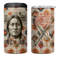 Sitting Bull Portrait 4 in 1 Can Cooler Tumbler Native American Tipi with Feathers and Spears Indigenous Pride - Wonder Print Shop