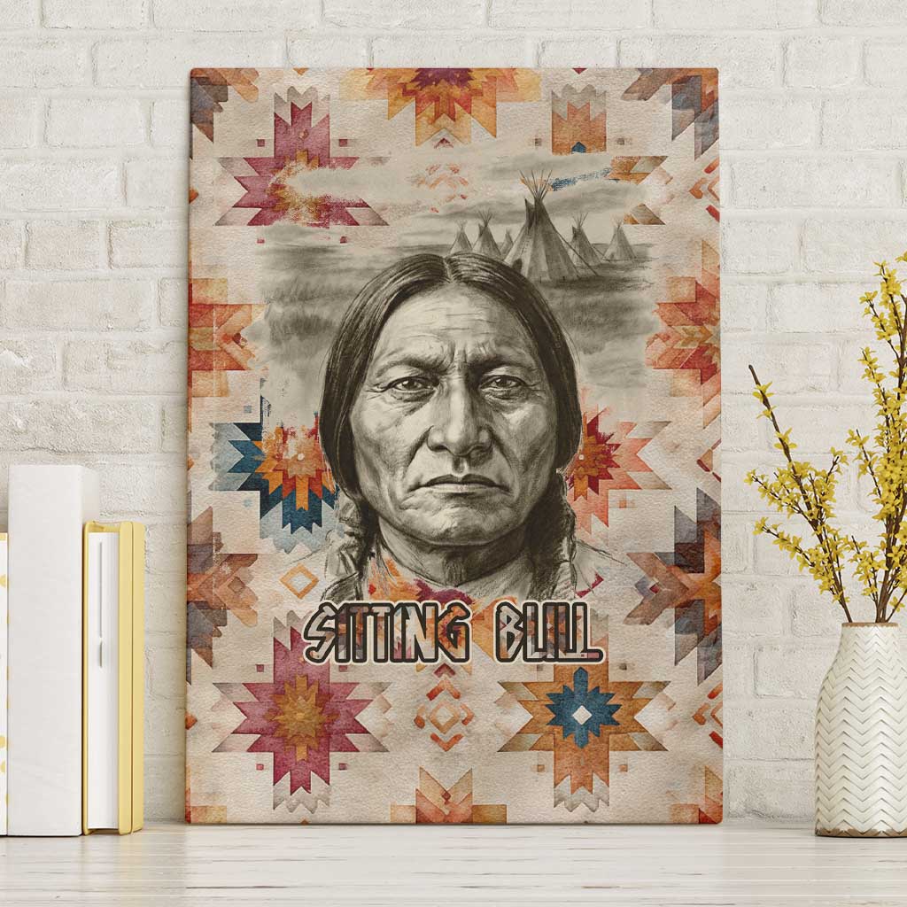 Sitting Bull Portrait Canvas Wall Art Native American Tipi with Feathers and Spears Indigenous Pride - Wonder Print Shop