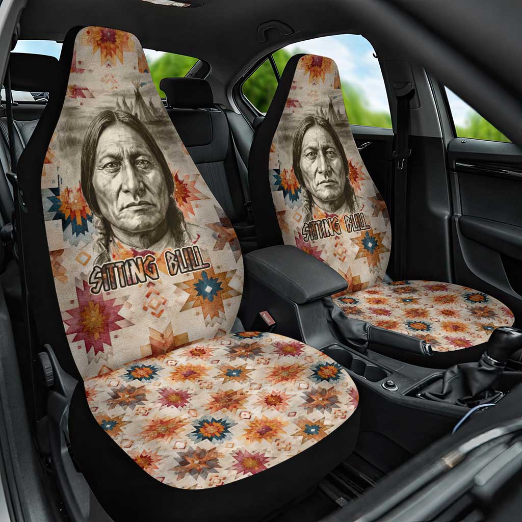 Sitting Bull Portrait Car Seat Cover Native American Tipi with Feathers and Spears Indigenous Pride - Wonder Print Shop