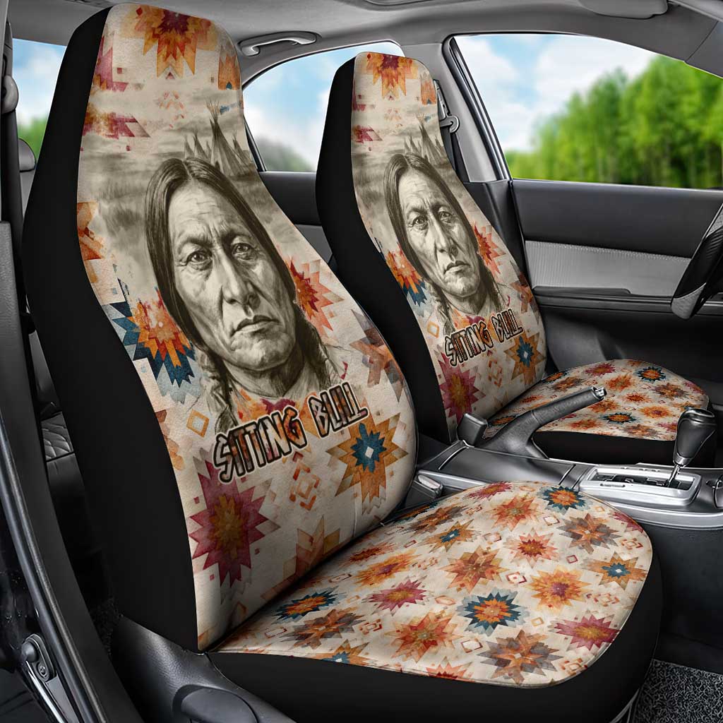 Sitting Bull Portrait Car Seat Cover Native American Tipi with Feathers and Spears Indigenous Pride - Wonder Print Shop