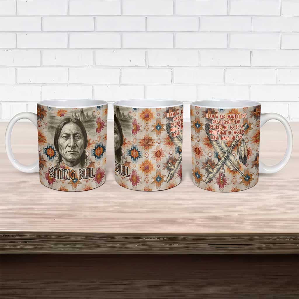 Sitting Bull Portrait Ceramic Mug Native American Tipi with Feathers and Spears Indigenous Pride - Wonder Print Shop