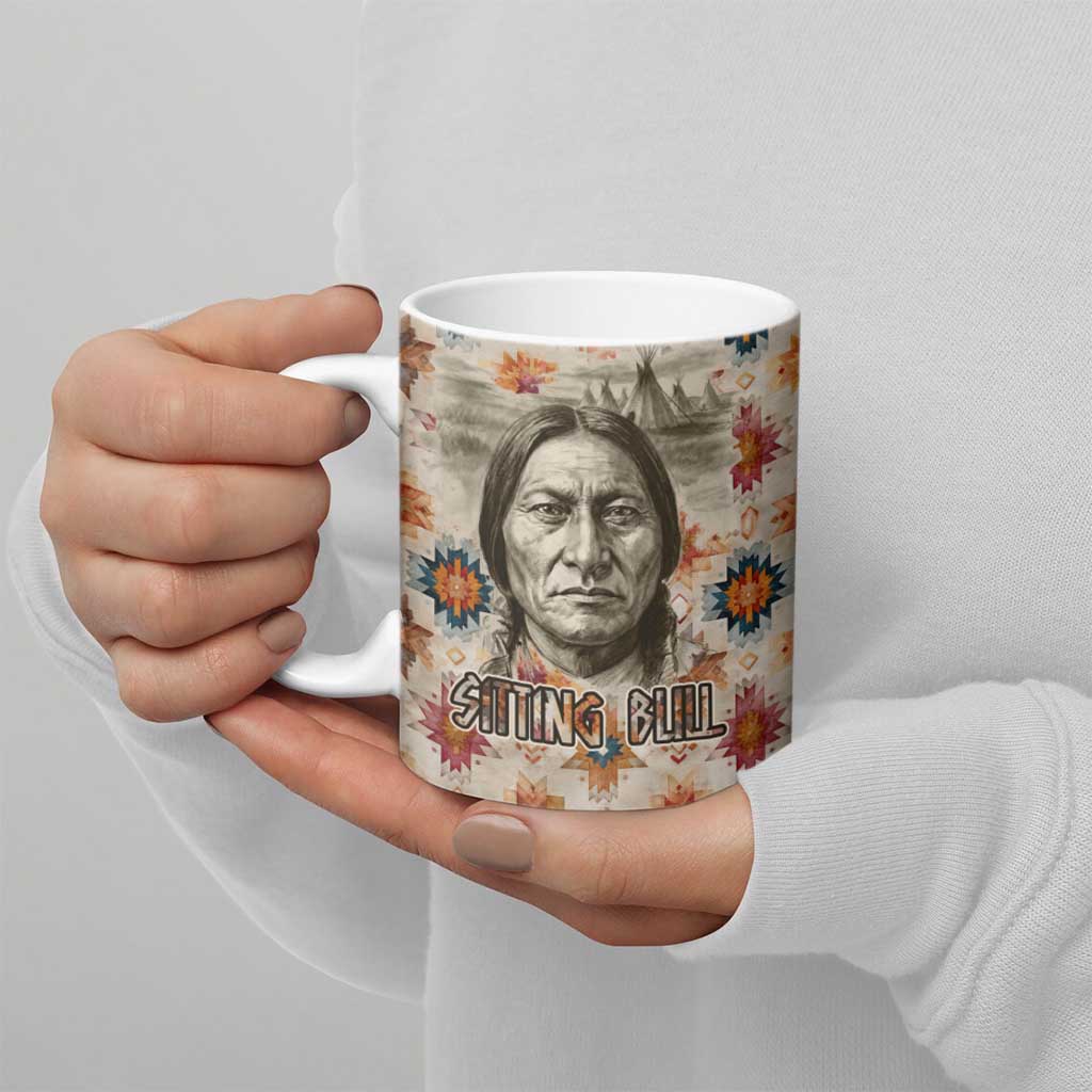 Sitting Bull Portrait Ceramic Mug Native American Tipi with Feathers and Spears Indigenous Pride - Wonder Print Shop