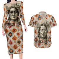 Sitting Bull Portrait Couples Matching Long Sleeve Bodycon Dress and Hawaiian Shirt Native American Tipi with Feathers and Spears Indigenous Pride - Wonder Print Shop