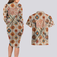 Sitting Bull Portrait Couples Matching Long Sleeve Bodycon Dress and Hawaiian Shirt Native American Tipi with Feathers and Spears Indigenous Pride - Wonder Print Shop