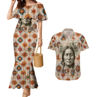Sitting Bull Portrait Couples Matching Mermaid Dress and Hawaiian Shirt Native American Tipi with Feathers and Spears Indigenous Pride - Wonder Print Shop