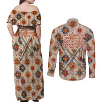 Sitting Bull Portrait Couples Matching Off Shoulder Maxi Dress and Long Sleeve Button Shirt Native American Tipi with Feathers and Spears Indigenous Pride - Wonder Print Shop