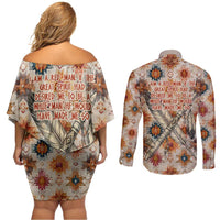 Sitting Bull Portrait Couples Matching Off Shoulder Short Dress and Long Sleeve Button Shirt Native American Tipi with Feathers and Spears Indigenous Pride - Wonder Print Shop