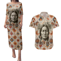 Sitting Bull Portrait Couples Matching Puletasi and Hawaiian Shirt Native American Tipi with Feathers and Spears Indigenous Pride - Wonder Print Shop