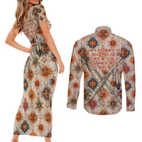 Sitting Bull Portrait Couples Matching Short Sleeve Bodycon Dress and Long Sleeve Button Shirt Native American Tipi with Feathers and Spears Indigenous Pride - Wonder Print Shop