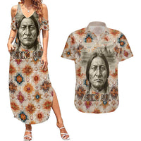 Sitting Bull Portrait Couples Matching Summer Maxi Dress and Hawaiian Shirt Native American Tipi with Feathers and Spears Indigenous Pride - Wonder Print Shop