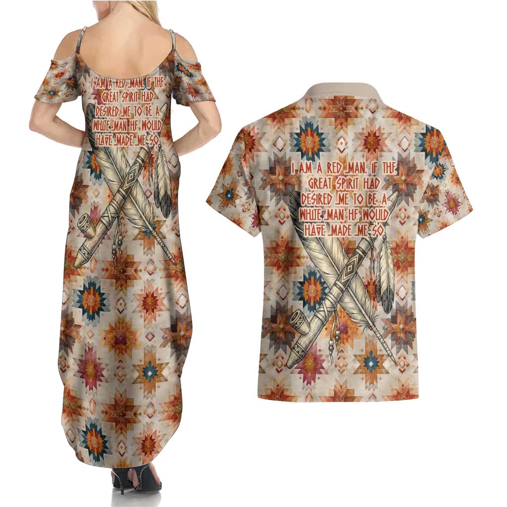 Sitting Bull Portrait Couples Matching Summer Maxi Dress and Hawaiian Shirt Native American Tipi with Feathers and Spears Indigenous Pride - Wonder Print Shop