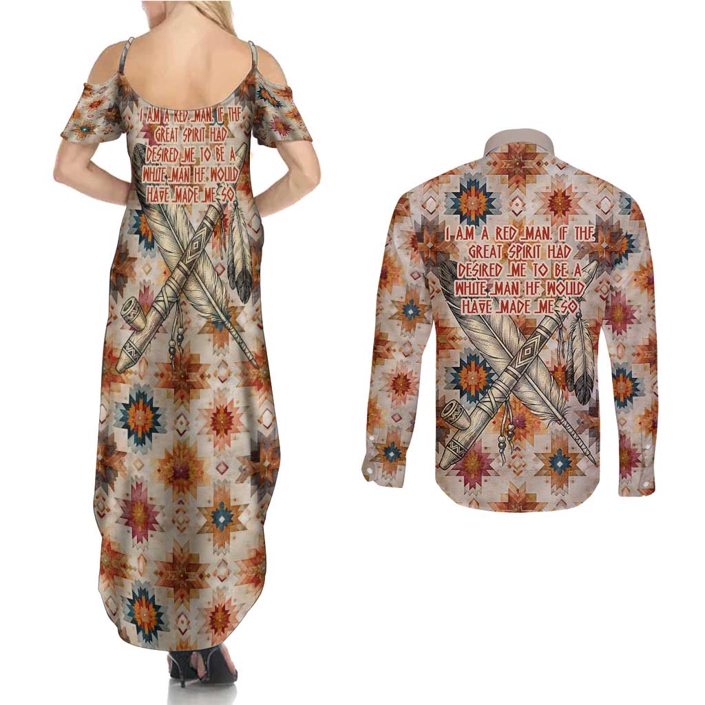 Sitting Bull Portrait Couples Matching Summer Maxi Dress and Long Sleeve Button Shirt Native American Tipi with Feathers and Spears Indigenous Pride - Wonder Print Shop