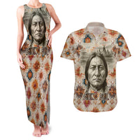 Sitting Bull Portrait Couples Matching Tank Maxi Dress and Hawaiian Shirt Native American Tipi with Feathers and Spears Indigenous Pride - Wonder Print Shop