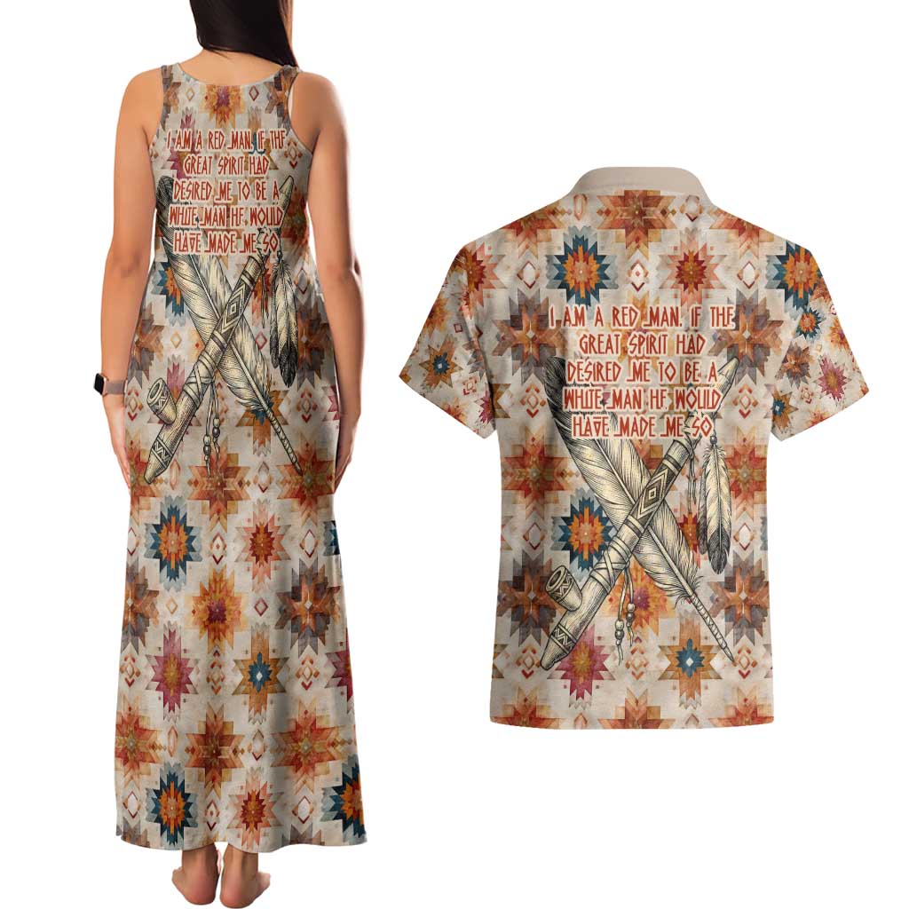Sitting Bull Portrait Couples Matching Tank Maxi Dress and Hawaiian Shirt Native American Tipi with Feathers and Spears Indigenous Pride - Wonder Print Shop