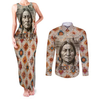 Sitting Bull Portrait Couples Matching Tank Maxi Dress and Long Sleeve Button Shirt Native American Tipi with Feathers and Spears Indigenous Pride - Wonder Print Shop