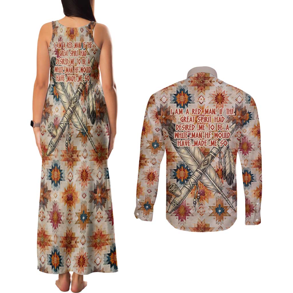 Sitting Bull Portrait Couples Matching Tank Maxi Dress and Long Sleeve Button Shirt Native American Tipi with Feathers and Spears Indigenous Pride - Wonder Print Shop