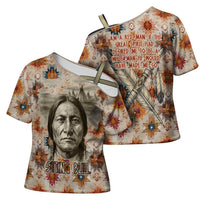 Sitting Bull Portrait Cross Shoulder Shirt Native American Tipi with Feathers and Spears Indigenous Pride - Wonder Print Shop
