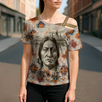 Sitting Bull Portrait Cross Shoulder Shirt Native American Tipi with Feathers and Spears Indigenous Pride - Wonder Print Shop