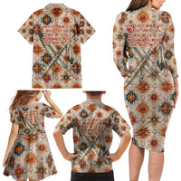 Sitting Bull Portrait Family Matching Long Sleeve Bodycon Dress and Hawaiian Shirt Native American Tipi with Feathers and Spears Indigenous Pride - Wonder Print Shop