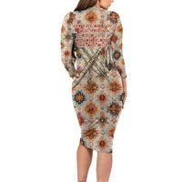 Sitting Bull Portrait Family Matching Long Sleeve Bodycon Dress and Hawaiian Shirt Native American Tipi with Feathers and Spears Indigenous Pride - Wonder Print Shop