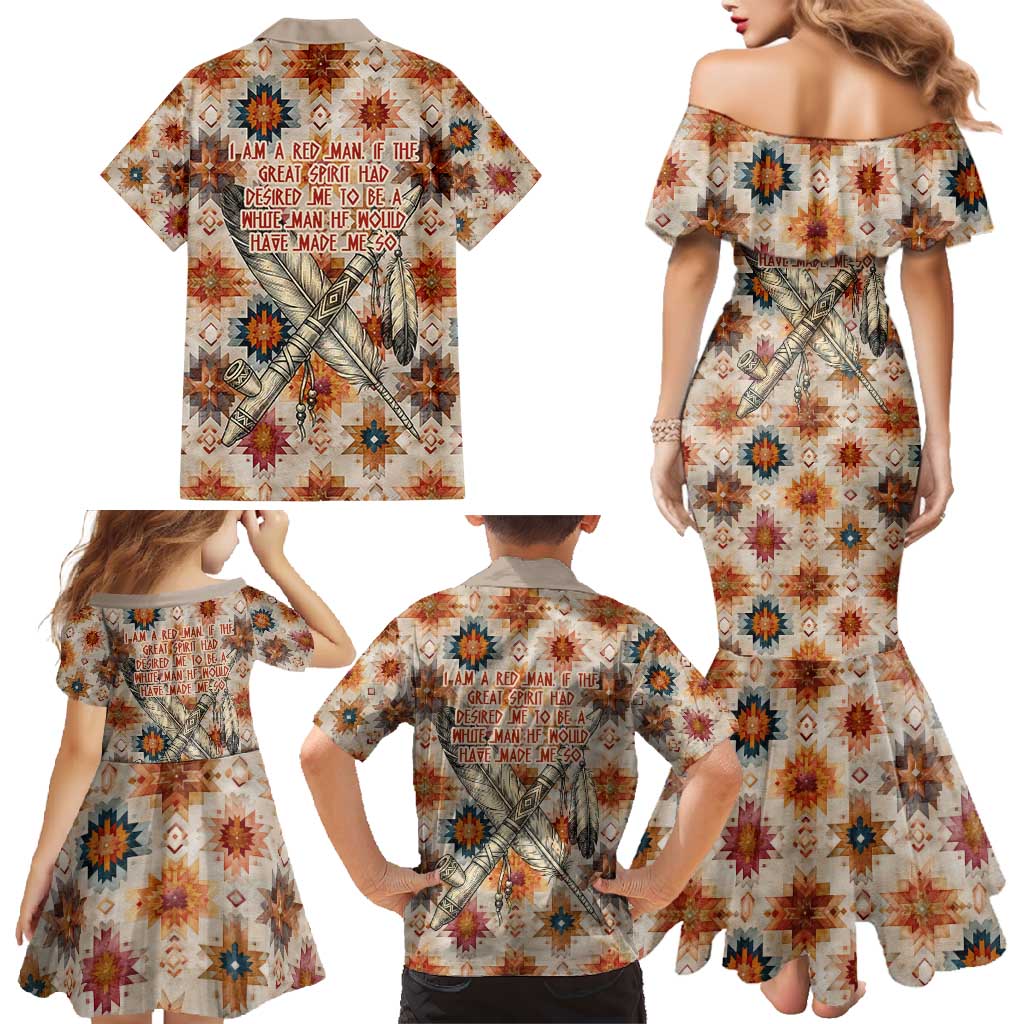 Sitting Bull Portrait Family Matching Mermaid Dress and Hawaiian Shirt Native American Tipi with Feathers and Spears Indigenous Pride - Wonder Print Shop