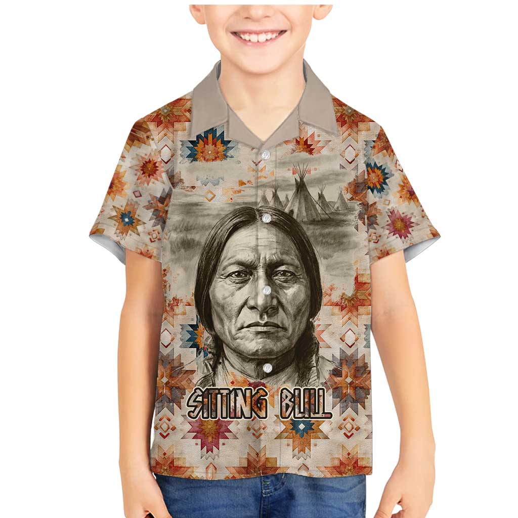 Sitting Bull Portrait Family Matching Mermaid Dress and Hawaiian Shirt Native American Tipi with Feathers and Spears Indigenous Pride - Wonder Print Shop