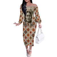 Sitting Bull Portrait Family Matching Off The Shoulder Long Sleeve Dress and Hawaiian Shirt Native American Tipi with Feathers and Spears Indigenous Pride - Wonder Print Shop