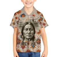 Sitting Bull Portrait Family Matching Off The Shoulder Long Sleeve Dress and Hawaiian Shirt Native American Tipi with Feathers and Spears Indigenous Pride - Wonder Print Shop
