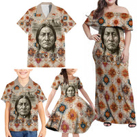 Sitting Bull Portrait Family Matching Off Shoulder Maxi Dress and Hawaiian Shirt Native American Tipi with Feathers and Spears Indigenous Pride - Wonder Print Shop