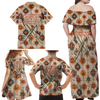 Sitting Bull Portrait Family Matching Off Shoulder Maxi Dress and Hawaiian Shirt Native American Tipi with Feathers and Spears Indigenous Pride - Wonder Print Shop