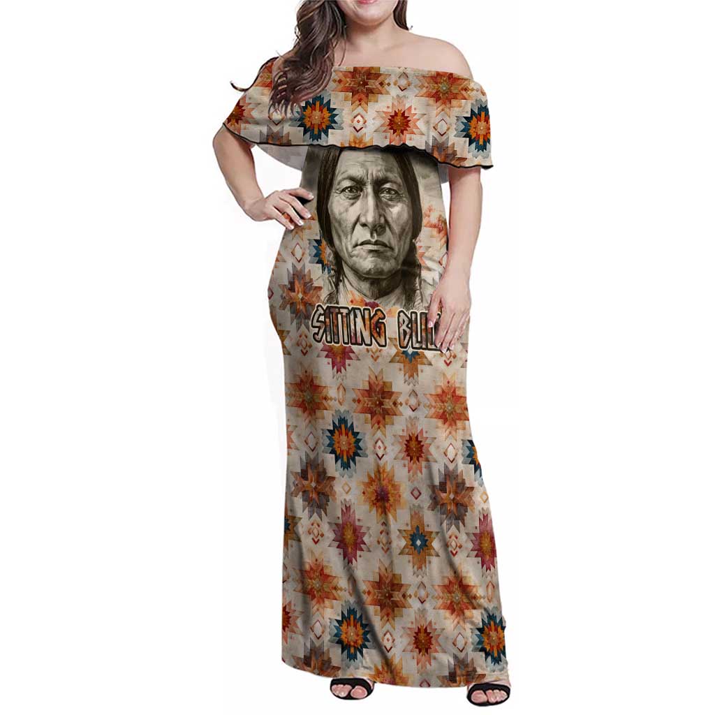 Sitting Bull Portrait Family Matching Off Shoulder Maxi Dress and Hawaiian Shirt Native American Tipi with Feathers and Spears Indigenous Pride - Wonder Print Shop