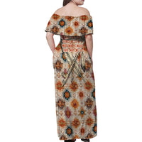 Sitting Bull Portrait Family Matching Off Shoulder Maxi Dress and Hawaiian Shirt Native American Tipi with Feathers and Spears Indigenous Pride - Wonder Print Shop