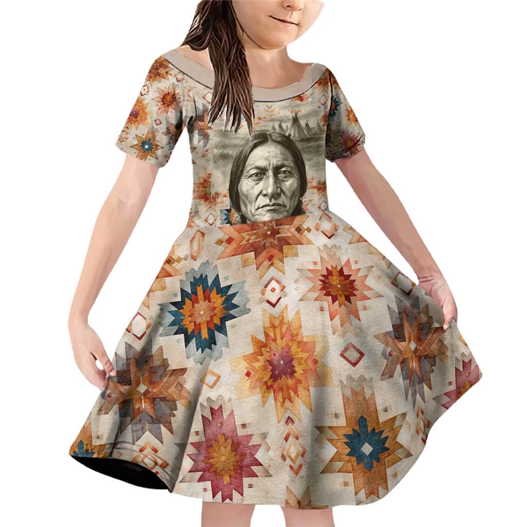 Sitting Bull Portrait Family Matching Off Shoulder Short Dress and Hawaiian Shirt Native American Tipi with Feathers and Spears Indigenous Pride - Wonder Print Shop