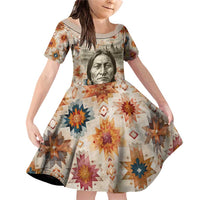 Sitting Bull Portrait Family Matching Off Shoulder Short Dress and Hawaiian Shirt Native American Tipi with Feathers and Spears Indigenous Pride - Wonder Print Shop