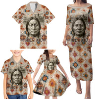 Sitting Bull Portrait Family Matching Puletasi and Hawaiian Shirt Native American Tipi with Feathers and Spears Indigenous Pride - Wonder Print Shop